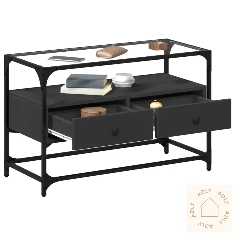 Tv-Benk Med Glasstopp Svart 80X35X51 Cm Konstruert Tre