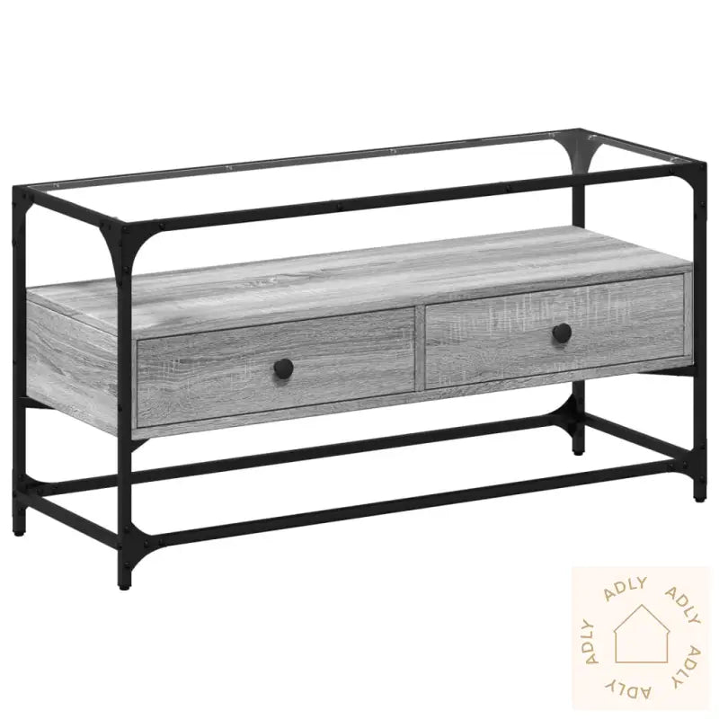Tv-Benk Med Glasstopp Grå Sonoma 98X35X51 Cm Konstruert Tre