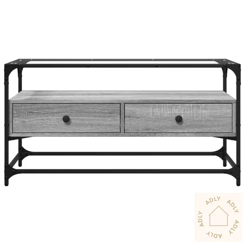Tv-Benk Med Glasstopp Grå Sonoma 98X35X51 Cm Konstruert Tre