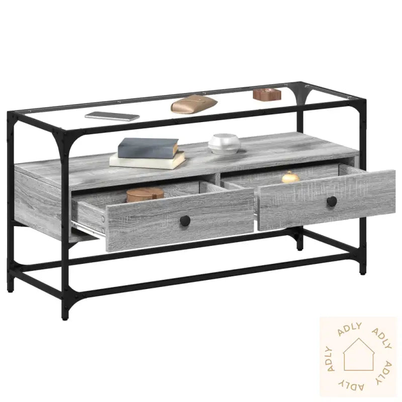 Tv-Benk Med Glasstopp Grå Sonoma 98X35X51 Cm Konstruert Tre