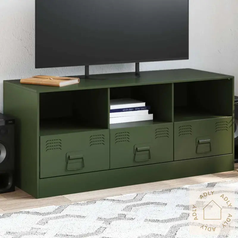 Tv-Benk Olivengrønn 99X39X44 Cm Stål