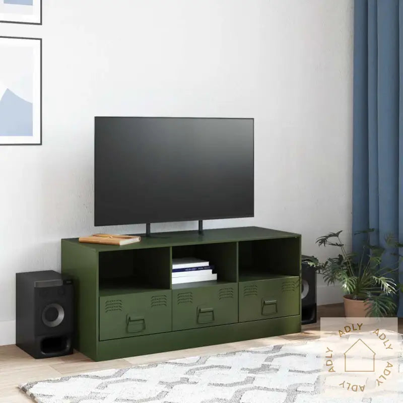 Tv-Benk Olivengrønn 99X39X44 Cm Stål