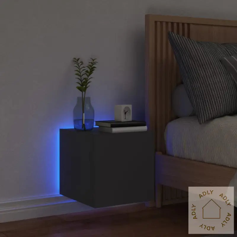 Vegghengt Tv-Benk Med Led Svart 30,5X35X30 Cm