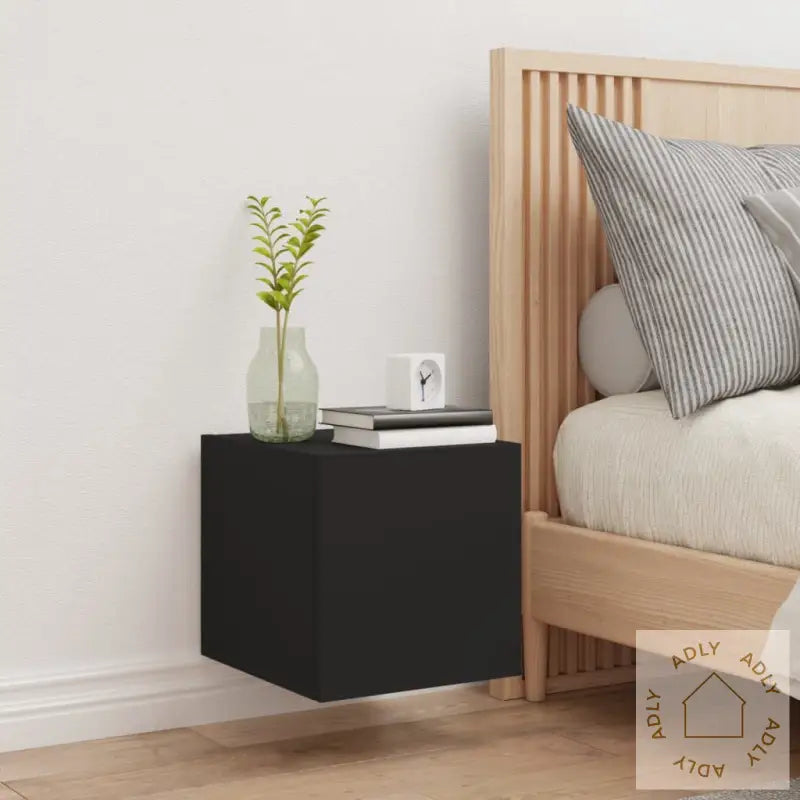 Vegghengt Tv-Benk Med Led Svart 30,5X35X30 Cm