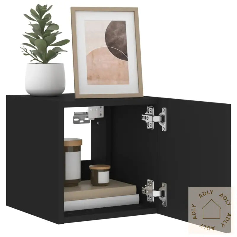 Vegghengt Tv-Benk Med Led Svart 30,5X35X30 Cm