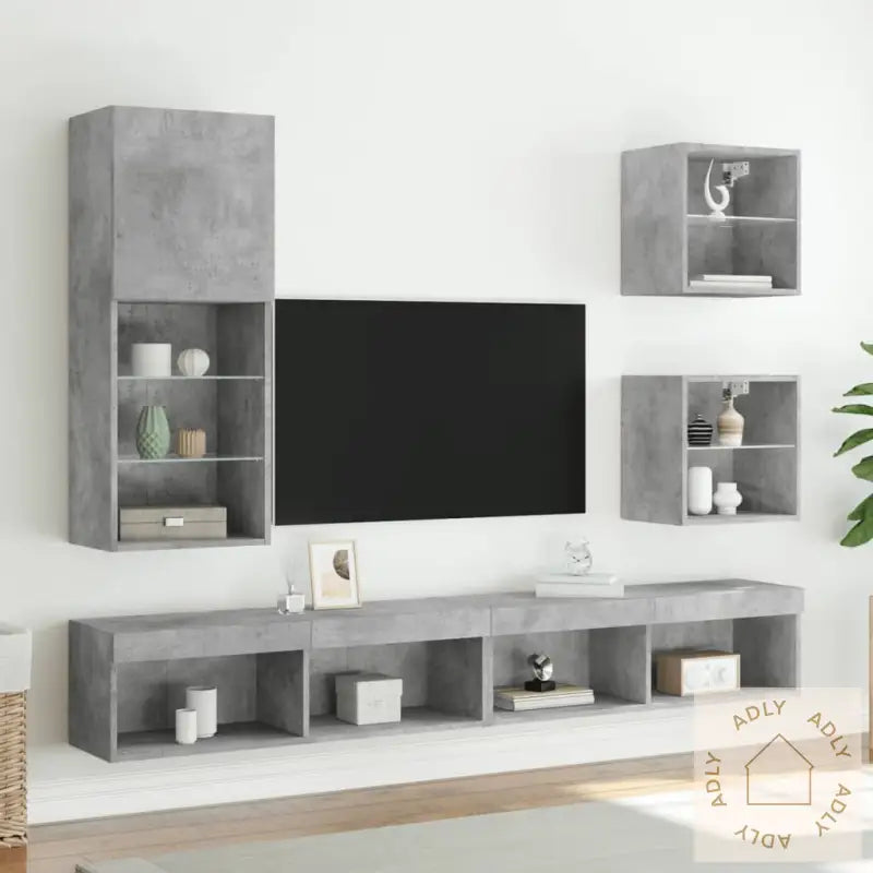 Tv-Benk Med Led-Lys Betonggrå 40,5X30X102 Cm