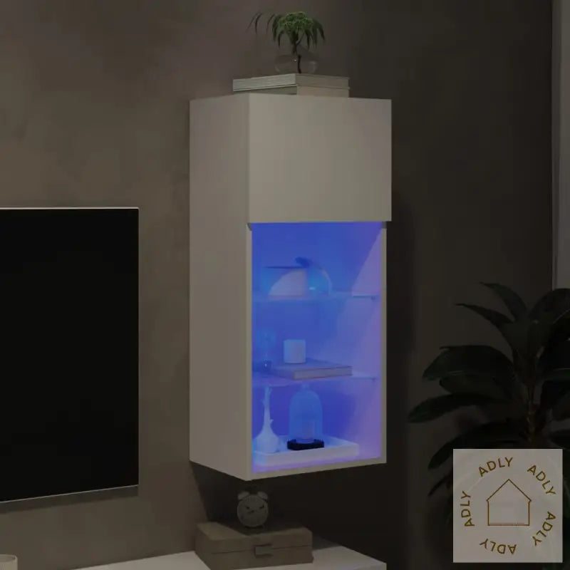 Tv-Benk Med Led-Lys Hvit 40,5X30X90 Cm