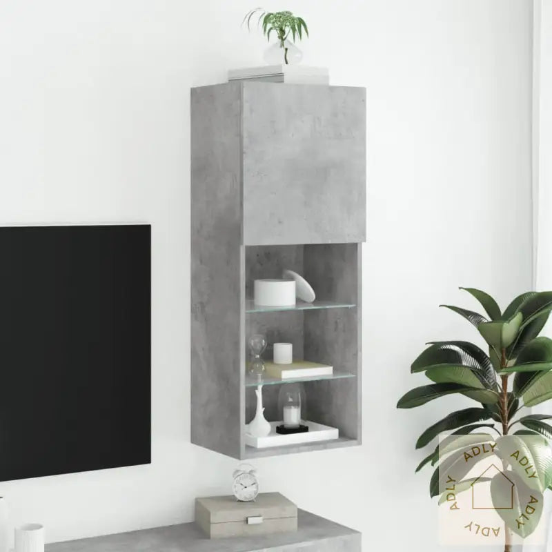 Tv-Benk Med Led-Lys Betonggrå 40,5X30X102 Cm