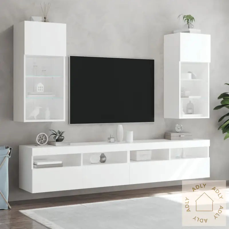 Tv-Benk Med Led-Lys Hvit 40,5X30X90 Cm