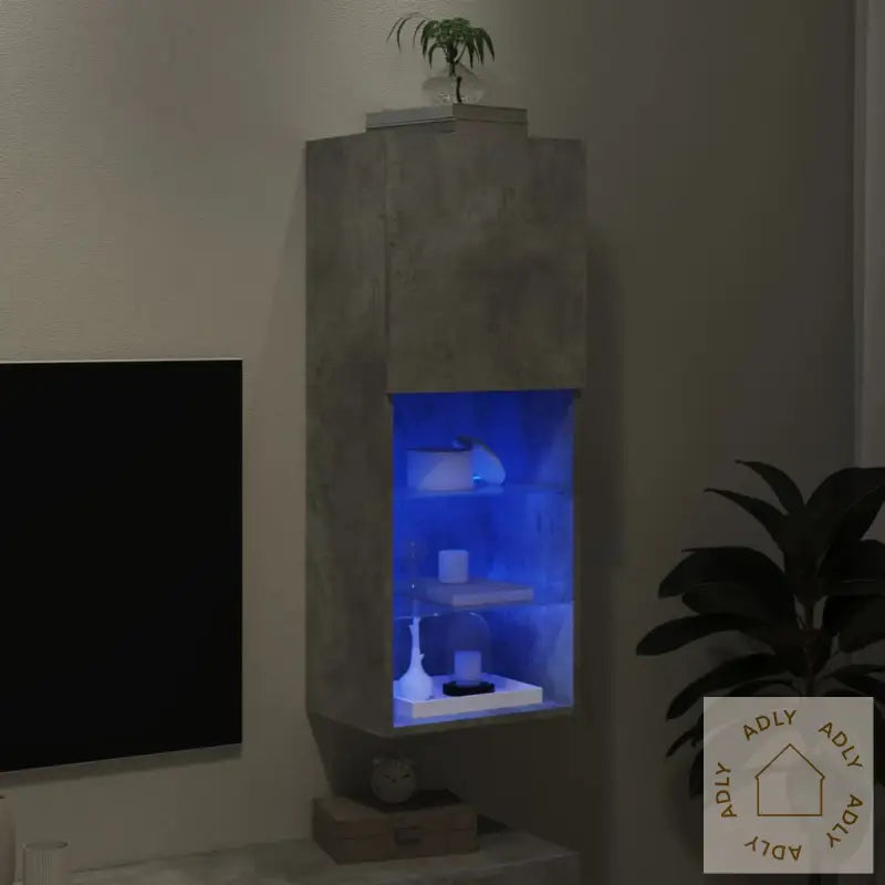 Tv-Benk Med Led-Lys Betonggrå 40,5X30X102 Cm