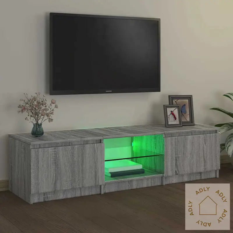 Tv-Benk Med Led-Lys Grå Eik 140X40X36 Cm