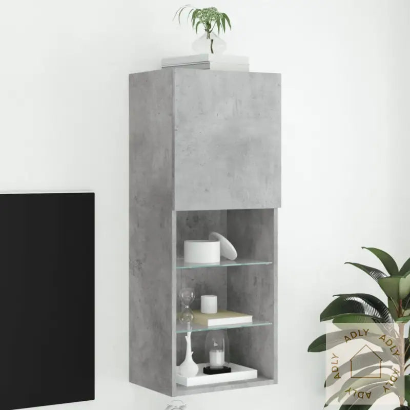 Tv-Benk Med Led-Lys Betonggrå 40,5X30X102 Cm