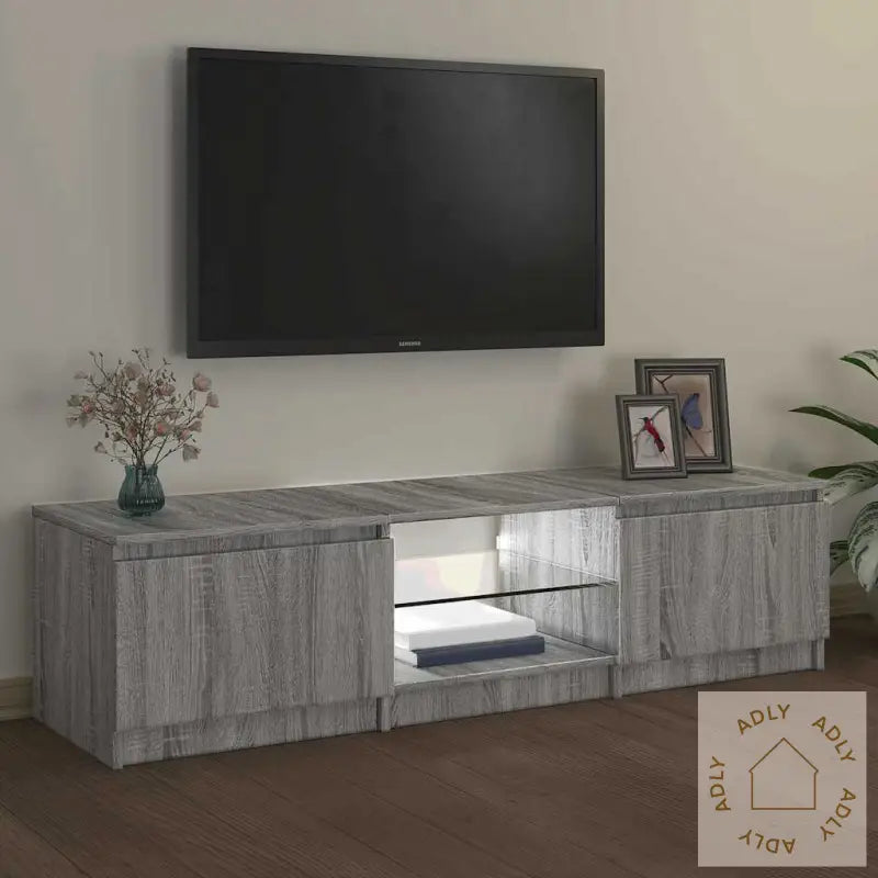 Tv-Benk Med Led-Lys Grå Eik 140X40X36 Cm
