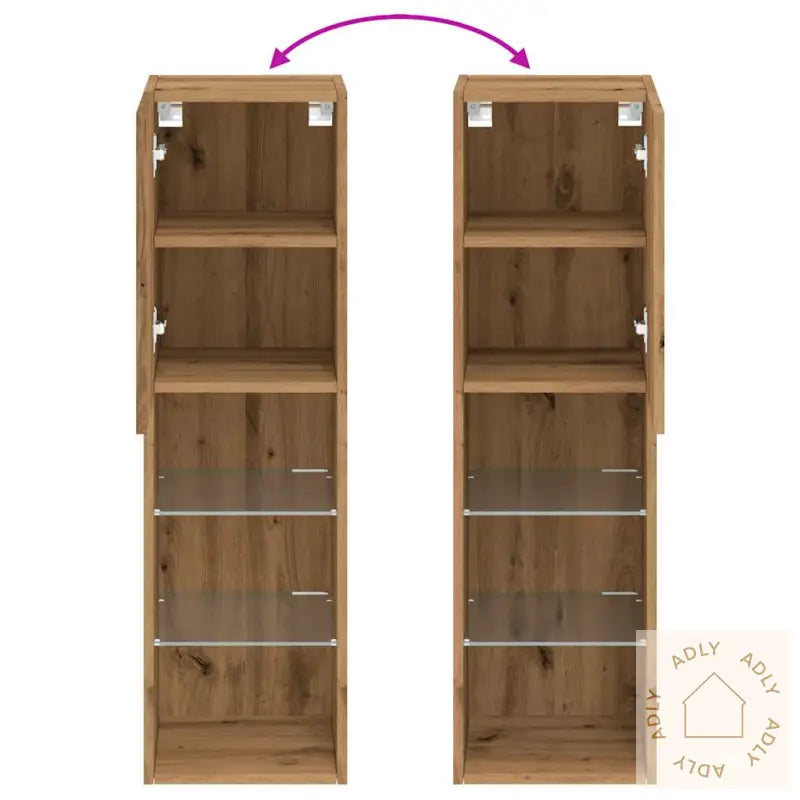 Tv-Benker Med Led-Lys 2 Stk Artisan Eik 30,5X30X102 Cm