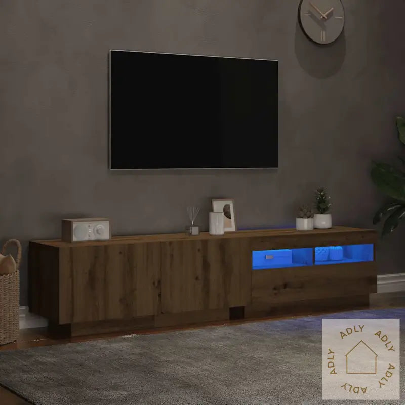 Tv-Benk Med Led-Lys Artisan Eik 180X35X40 Cm Konstruert Tre