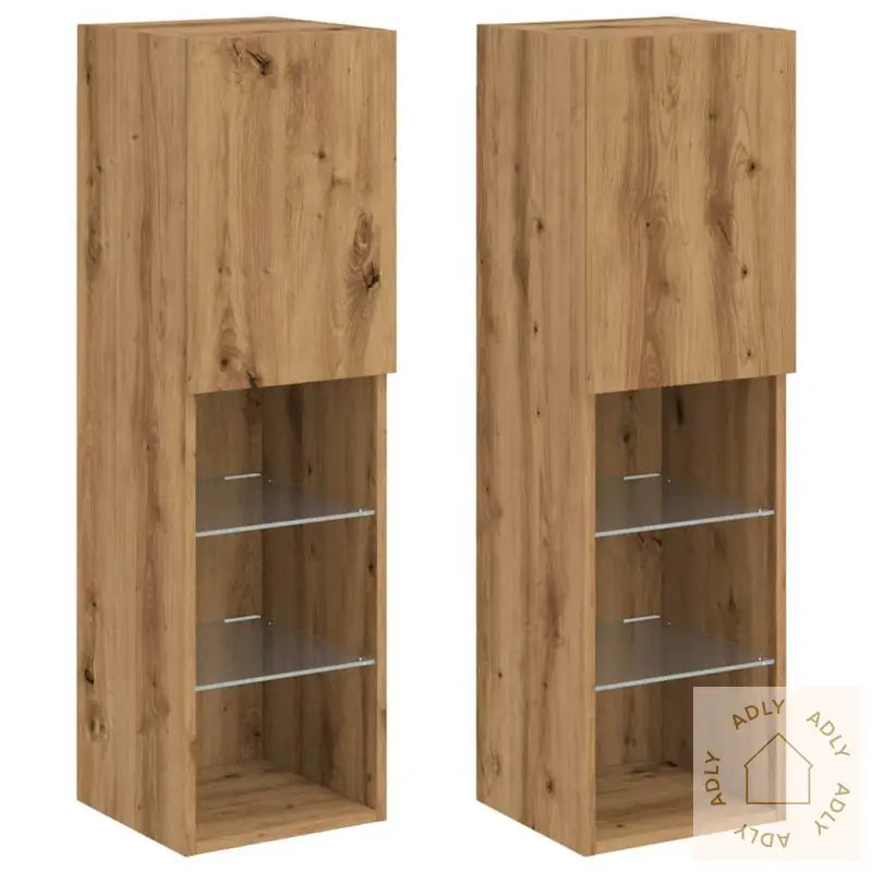 Tv-Benker Med Led-Lys 2 Stk Artisan Eik 30,5X30X102 Cm