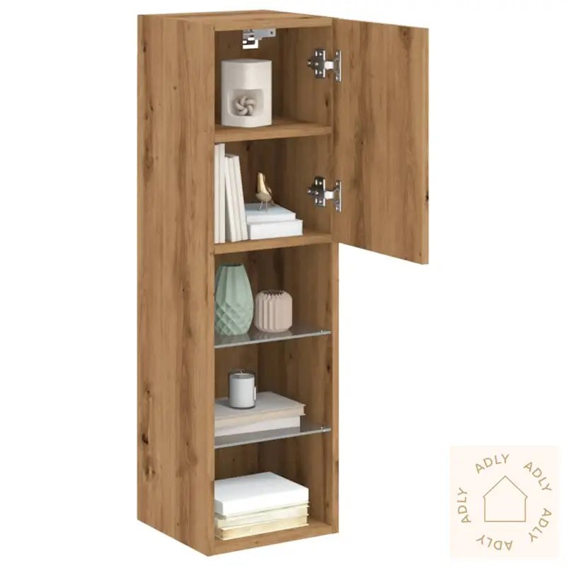 Tv-Benker Med Led-Lys 2 Stk Artisan Eik 30,5X30X102 Cm