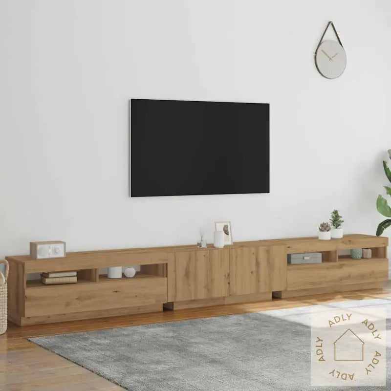 Tv-Benk Med Led-Lys Artisan Eik 300X35X40 Cm Konstruert Tre