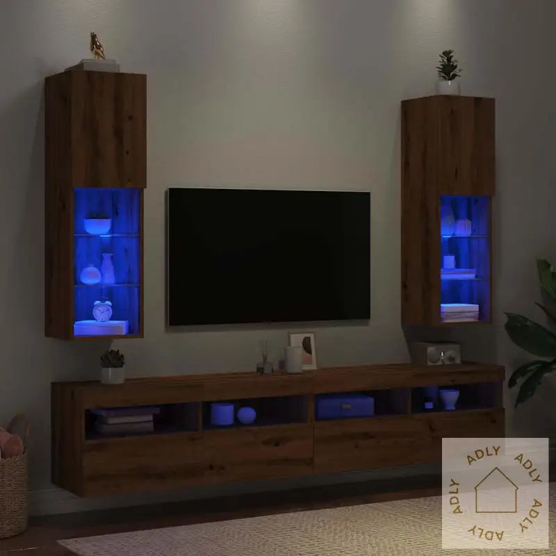 Tv-Benker Med Led-Lys 2 Stk Artisan Eik 30,5X30X102 Cm