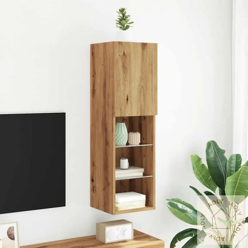 Tv-Benk Med Led-Lys Artisan Eik 30,5X30X102 Cm