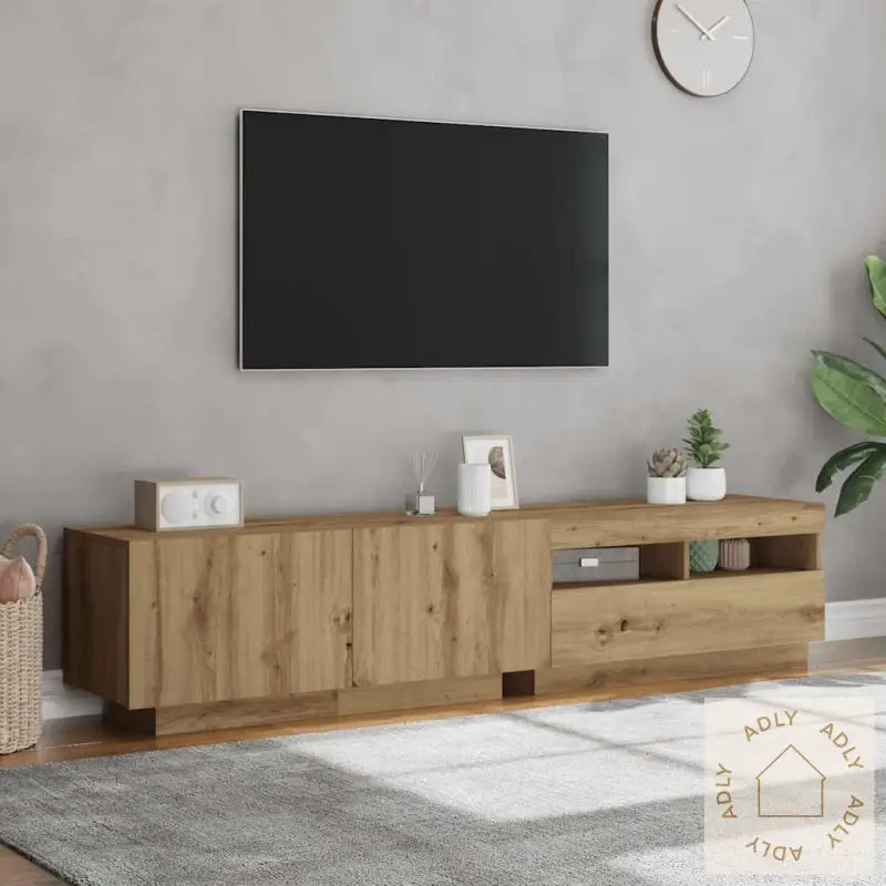 Tv-Benk Med Led-Lys Artisan Eik 180X35X40 Cm Konstruert Tre