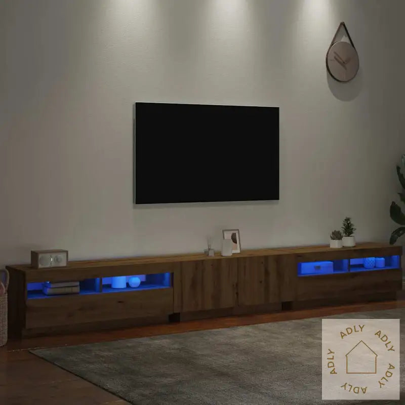 Tv-Benk Med Led-Lys Artisan Eik 300X35X40 Cm Konstruert Tre