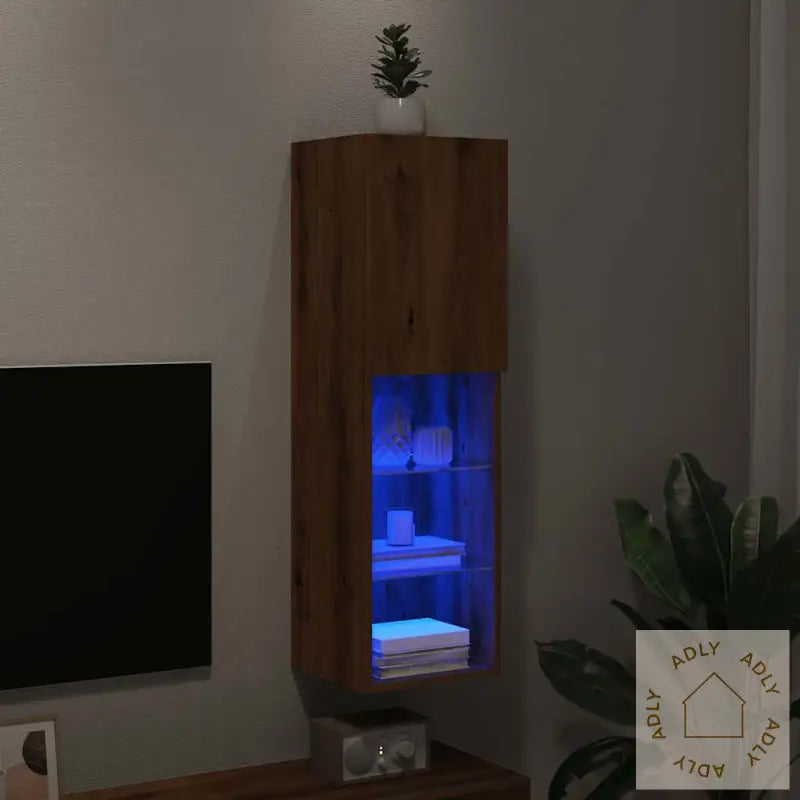 Tv-Benk Med Led-Lys Artisan Eik 30,5X30X102 Cm