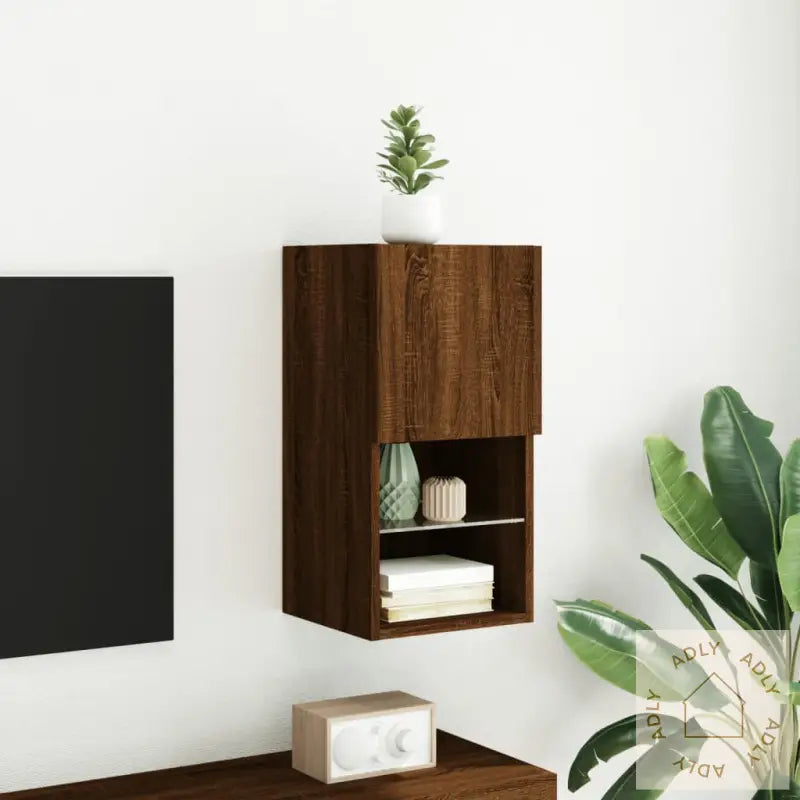 Tv-Benk Med Led-Lys Brun Eik 30,5X30X60 Cm