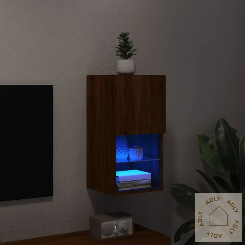 Tv-Benk Med Led-Lys Brun Eik 30,5X30X60 Cm