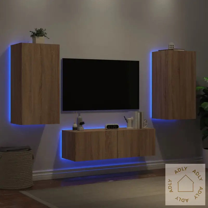 Vegghengte Tv-Benker Med Led 3 Stk Sonoma Eik