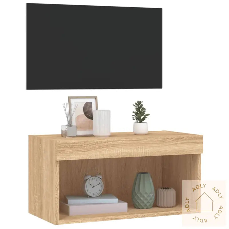 Tv-Benk Med Led Sonoma Eik 60X30X30 Cm