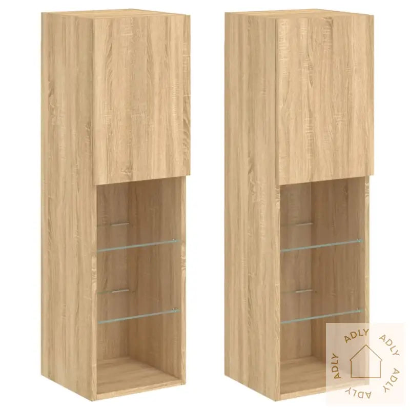 Tv-Benker Med Led-Lys 2 Stk Sonoma Eik 30,5X30X102 Cm