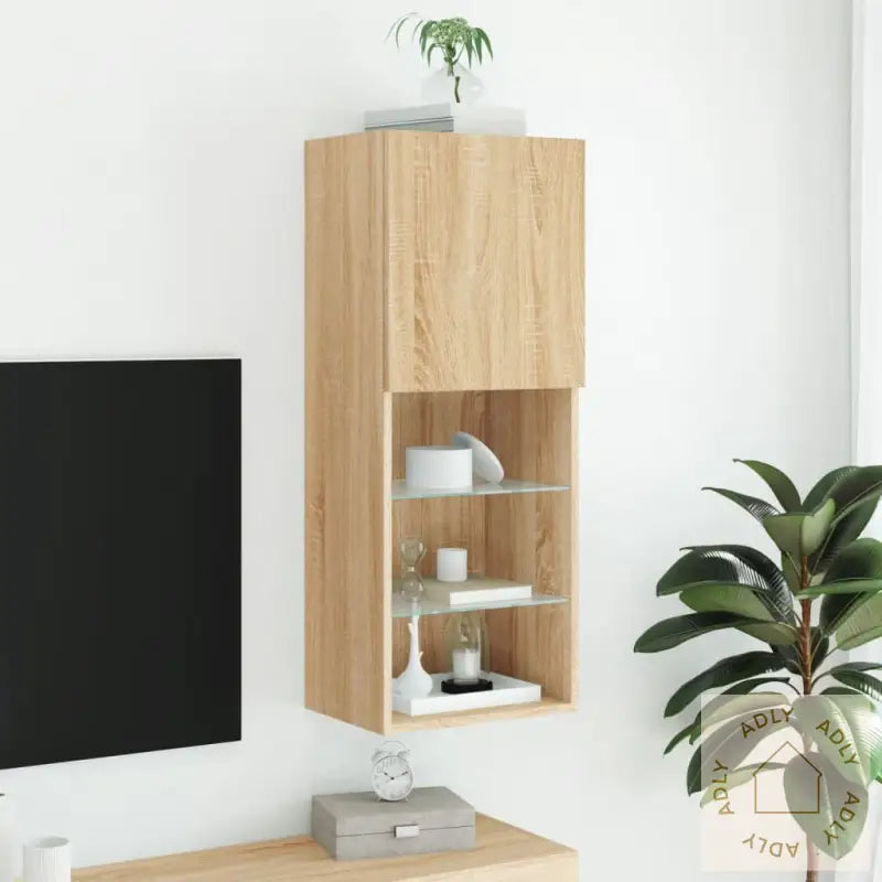 Tv-Benk Med Led-Lys Sonoma Eik 40,5X30X102 Cm