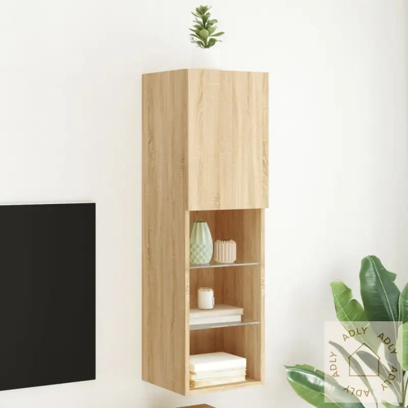 Tv-Benk Med Led-Lys Sonoma Eik 30,5X30X102 Cm