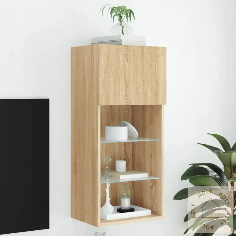 Tv-Benk Med Led-Lys Sonoma Eik 40,5X30X90 Cm