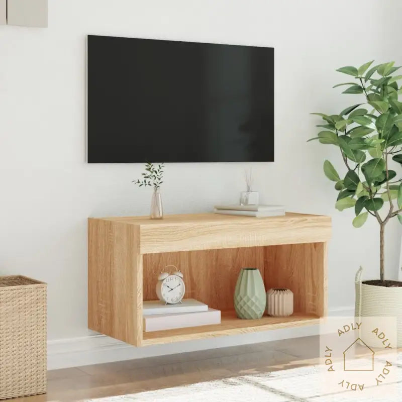 Tv-Benk Med Led Sonoma Eik 60X30X30 Cm