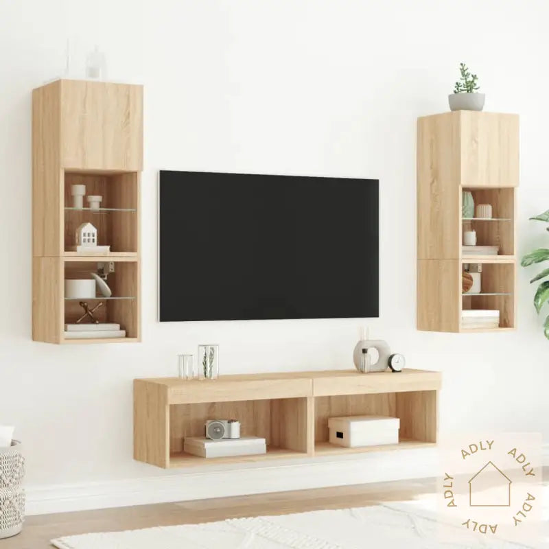 Tv-Benk Med Led Sonoma Eik 60X30X30 Cm