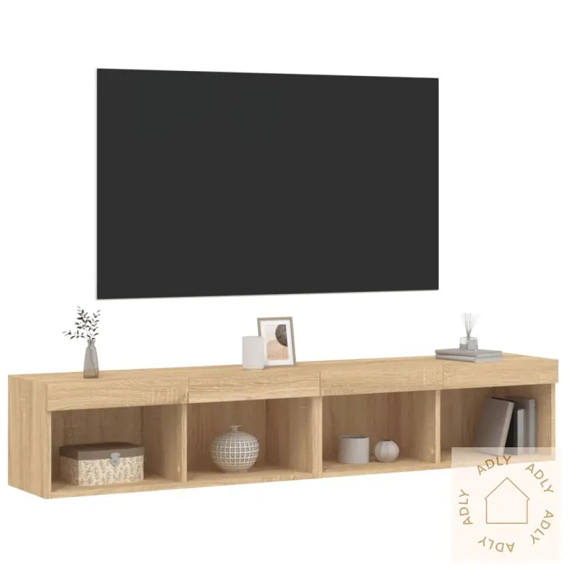 Tv-Benk Med Led 2 Stk Sonoma Eik 80X30X30 Cm