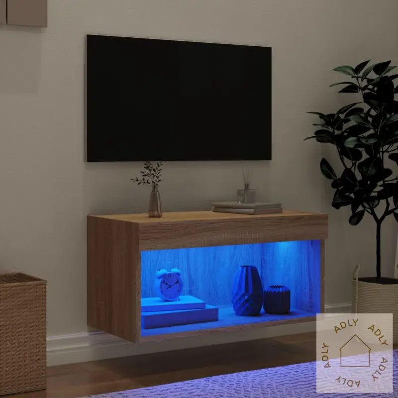 Tv-Benk Med Led Sonoma Eik 60X30X30 Cm
