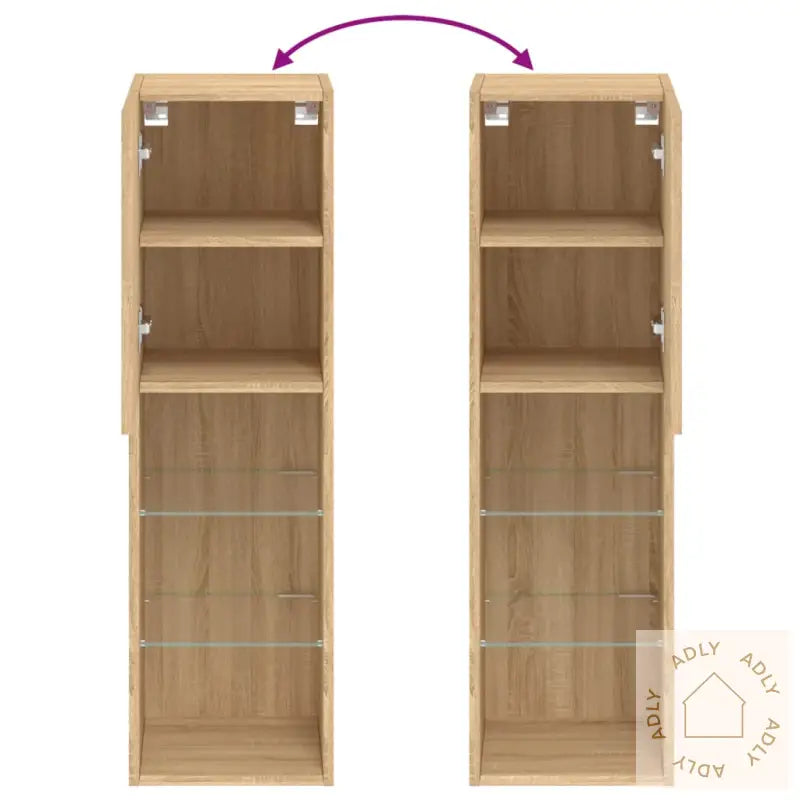Tv-Benker Med Led-Lys 2 Stk Sonoma Eik 30,5X30X102 Cm