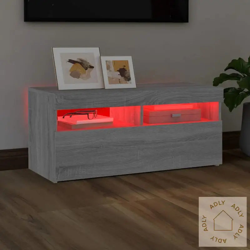 Tv-Benk Med Led-Lys Grå Sonoma 90X35X40 Cm