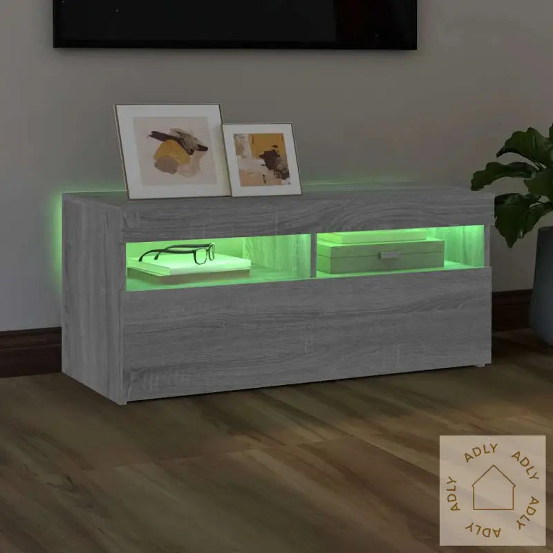 Tv-Benk Med Led-Lys Grå Sonoma 90X35X40 Cm