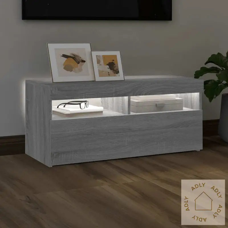 Tv-Benk Med Led-Lys Grå Sonoma 90X35X40 Cm
