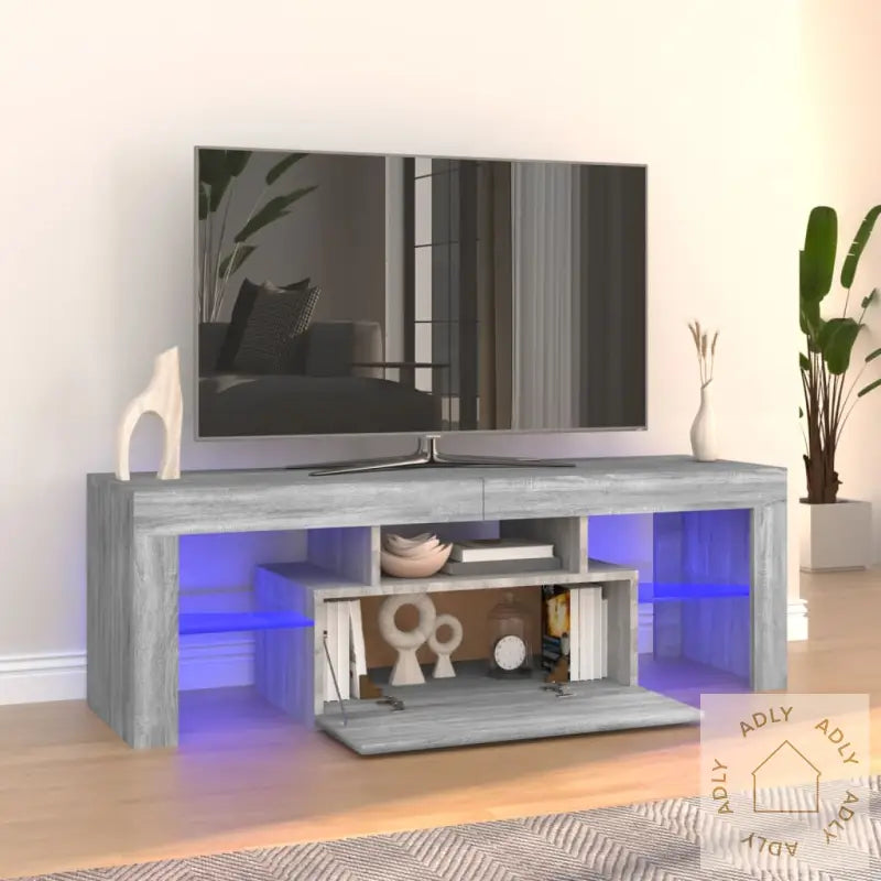 Tv-Benk Med Led-Lys Grå Sonoma 120X35X40 Cm