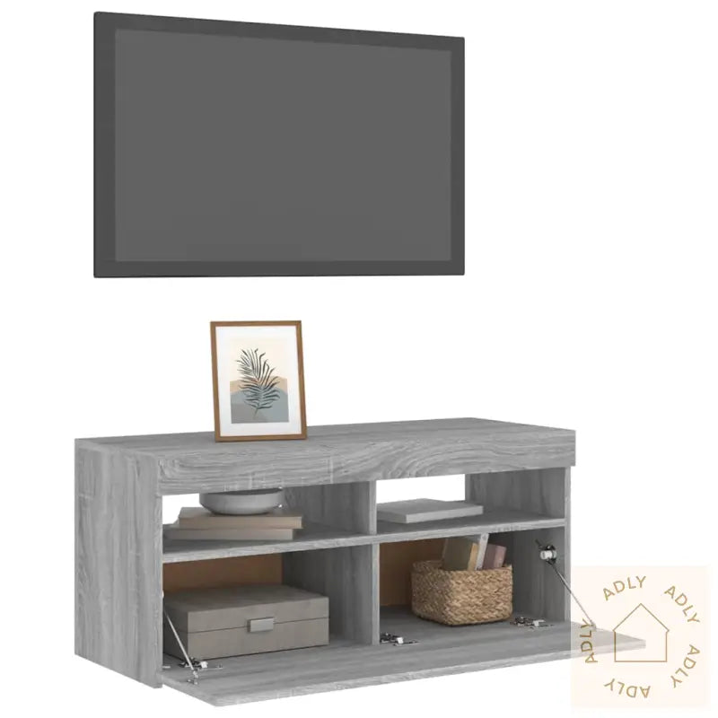 Tv-Benk Med Led-Lys Grå Sonoma 90X35X40 Cm