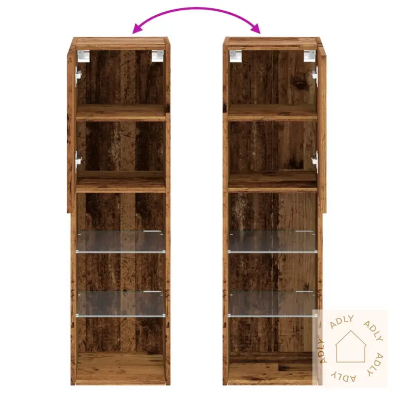 Tv-Benk Med Led-Lys Gammelt Tre 30,5X30X102 Cm