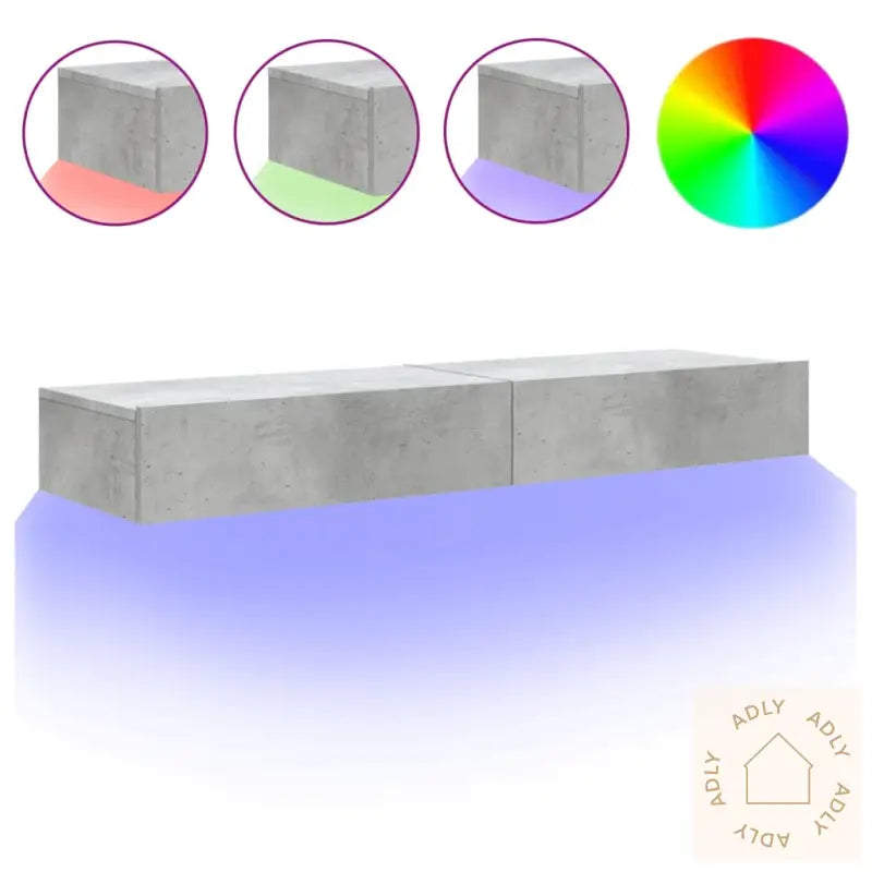 Tv-Benker Med Led-Lys 2 Stk Betonggrå 60X35X15,5 Cm‑