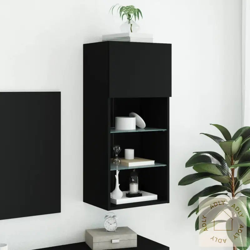 Tv-Benk Med Led-Lys Svart 40,5X30X90 Cm