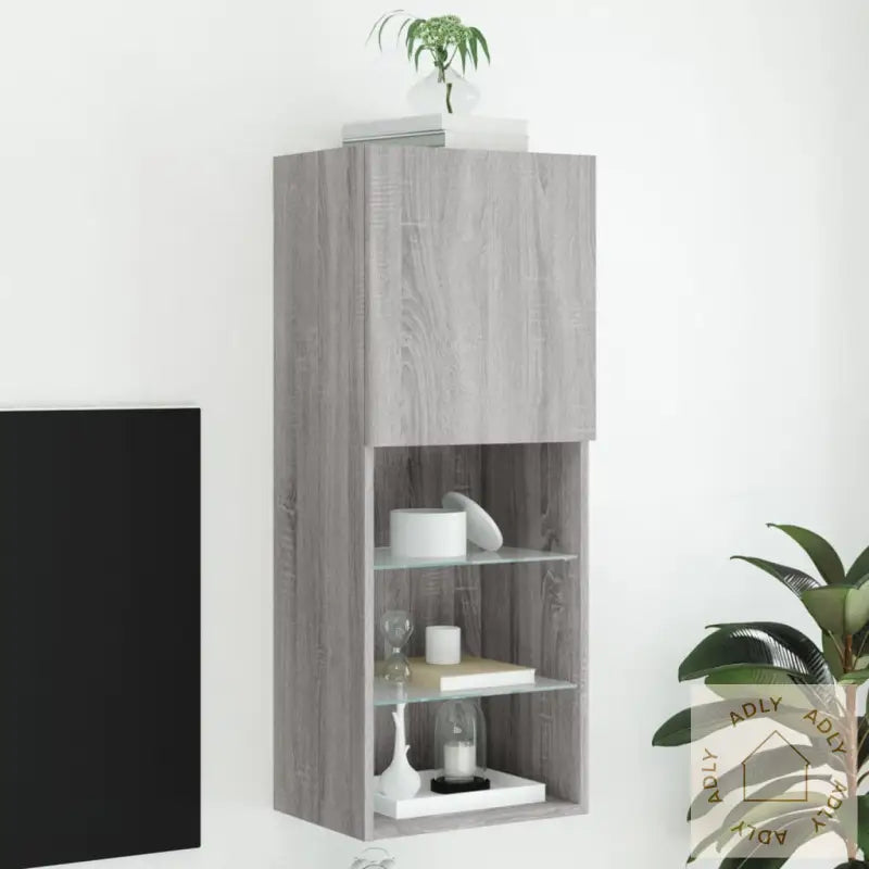 Tv-Benk Med Led-Lys Grå Sonoma 40,5X30X102 Cm