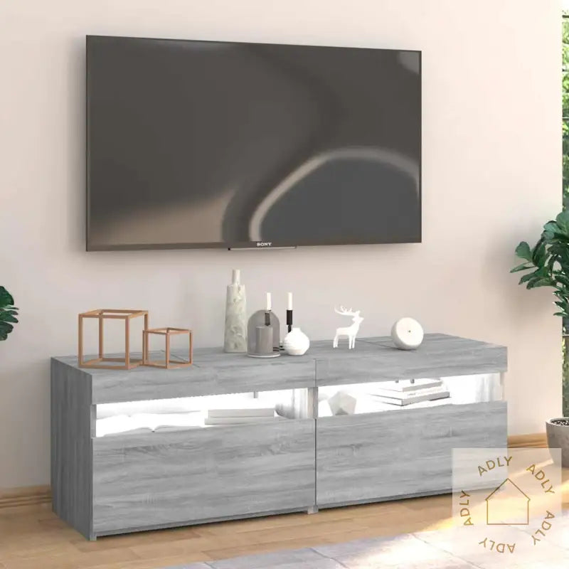 Tv-Benk Med Led-Lys Grå Sonoma 120X35X40 Cm